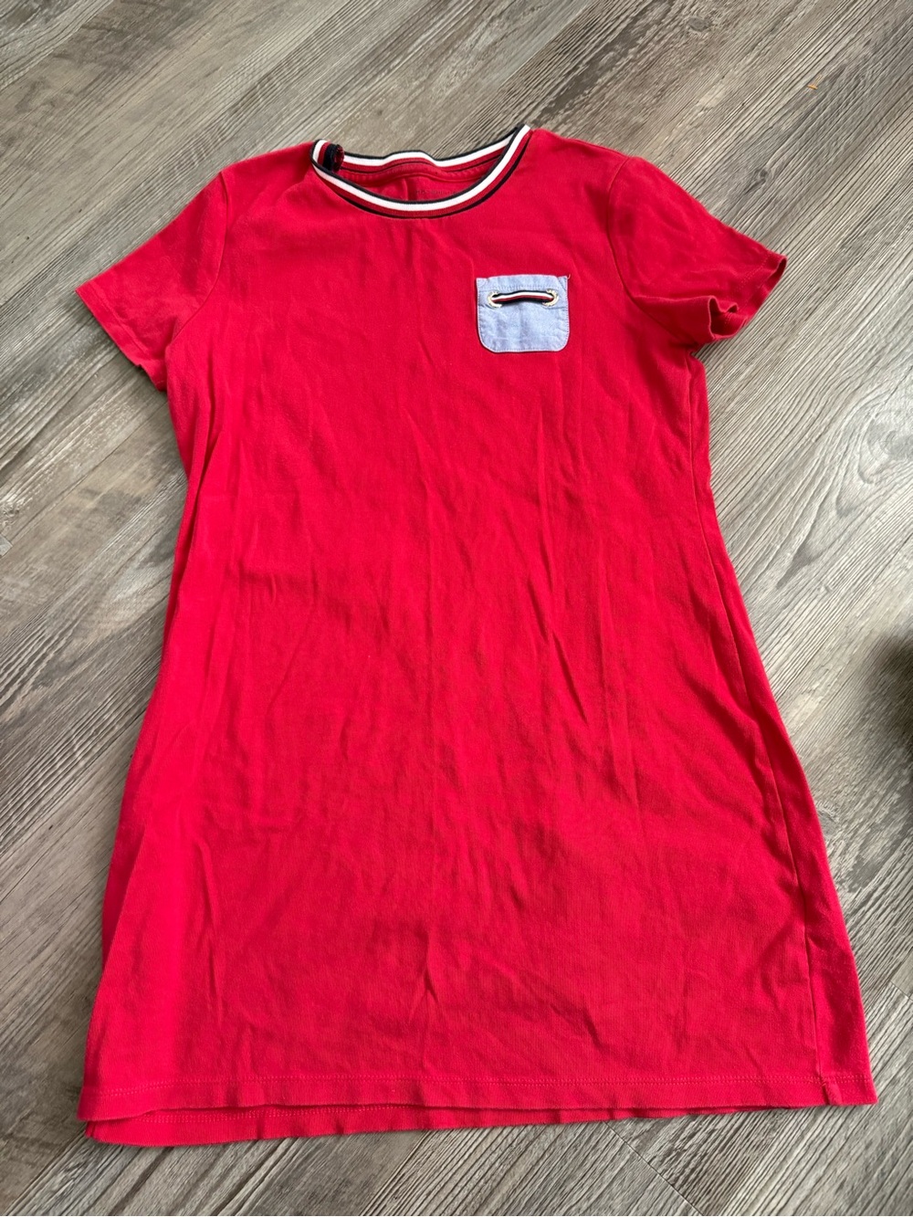 Tommy Hilfiger Red Crewneck T-Shirt with Stripe Trim